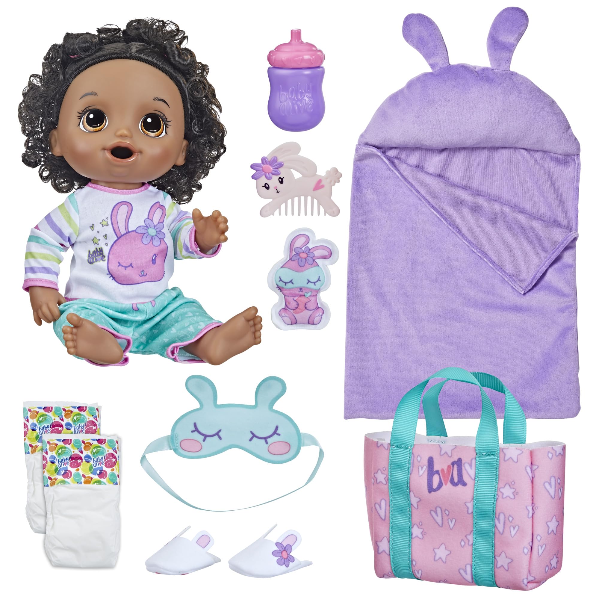 Baby Alive Bunny Sleepover Baby Doll, Bedtime-Themed 12-Inch Dolls, Sleeping Bag