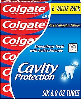 Colgate Cavity Protection Fluoride Toothpaste, Mint, 6 Pack, 6 oz | Bulk Anticavity Adult Toothpaste, Fights Cavities, Enamel Strengthening, ADA Accepted, Great Regular Mint Flavor