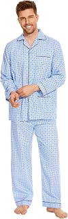 GLOBAL Men's Long Sleeve Pyjamas 100% Cotton Pyjama Set with Pockets