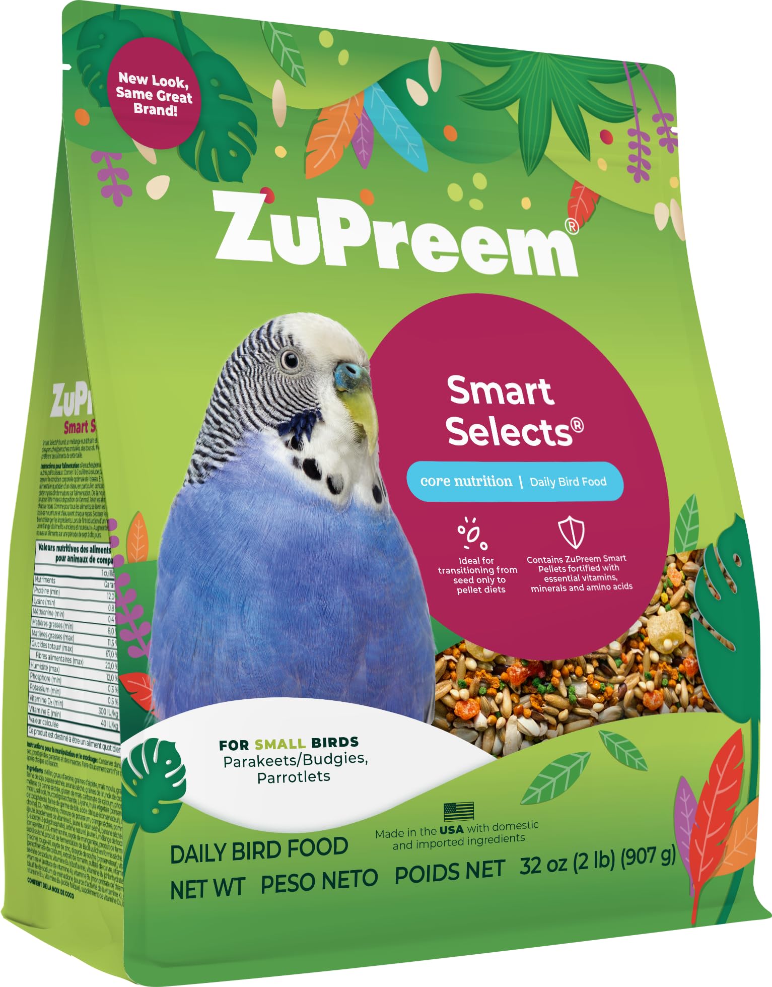 ZuPreem Smart Selects Parakeet & Budgie Food, Seed Blend, Small, 2 lb | Bird Foo