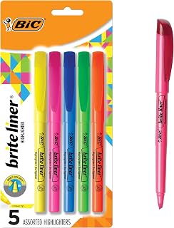 BIC Brite Liner Highlighters, Chisel Tip, 5-Count Pack, Assorted Colors | Ideal for Students and Teachers | Perfect for Notes and Textbooks | Bright Fluorescent Ink, Smudge Resistant, ACMI Approved