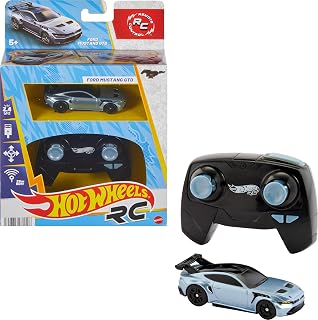 ​Hot Wheels RC Ford Mustang, Remote-Control Toy Car | 1:64 Scale Booster Button to Race & Stunt On or Off Track, Recharge with USB Cable, Full-Function