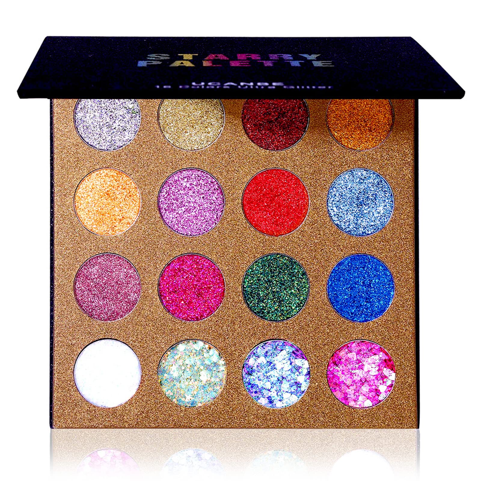 UCANBE Pro Glitter Eyeshadow Palette - Professional 16 Colors - Chunky &amp; Fin