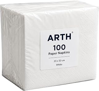Napkins Paper Serviettes Soft 2 Ply 33x33cm White 100 pk | Highly Absorbent, Disposable, Hygienic