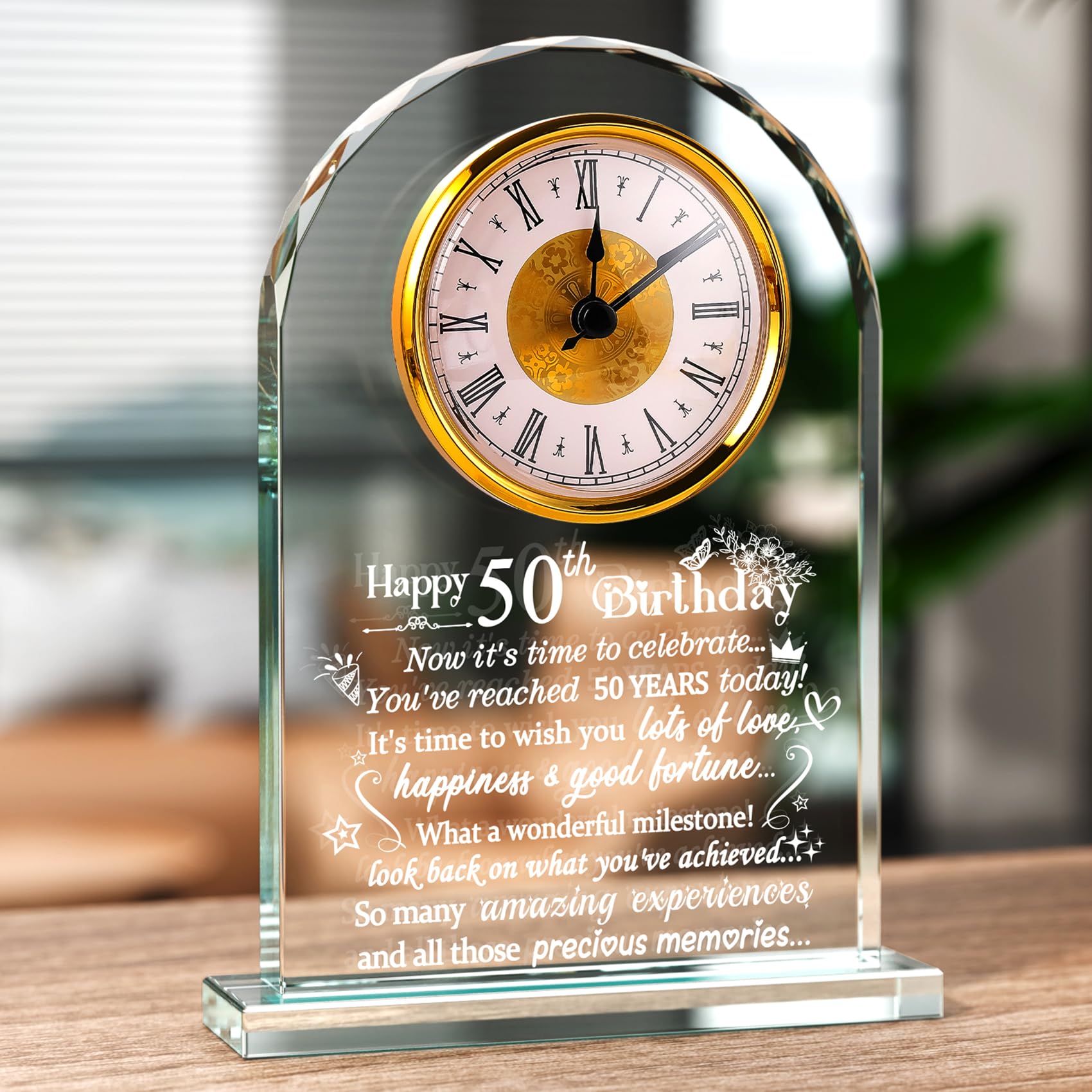 50th Birthday Gifts for Women Men, Her Him, 50 Year Old Glass Quartz Clock