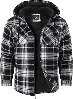 SwissWell Woodman Shirt Men Thick Plaid Flannel Jacket Plush Lining Hooded Sweatshirt Lined Casual Men Fleece Hoodie Winter Jacket with Pocket