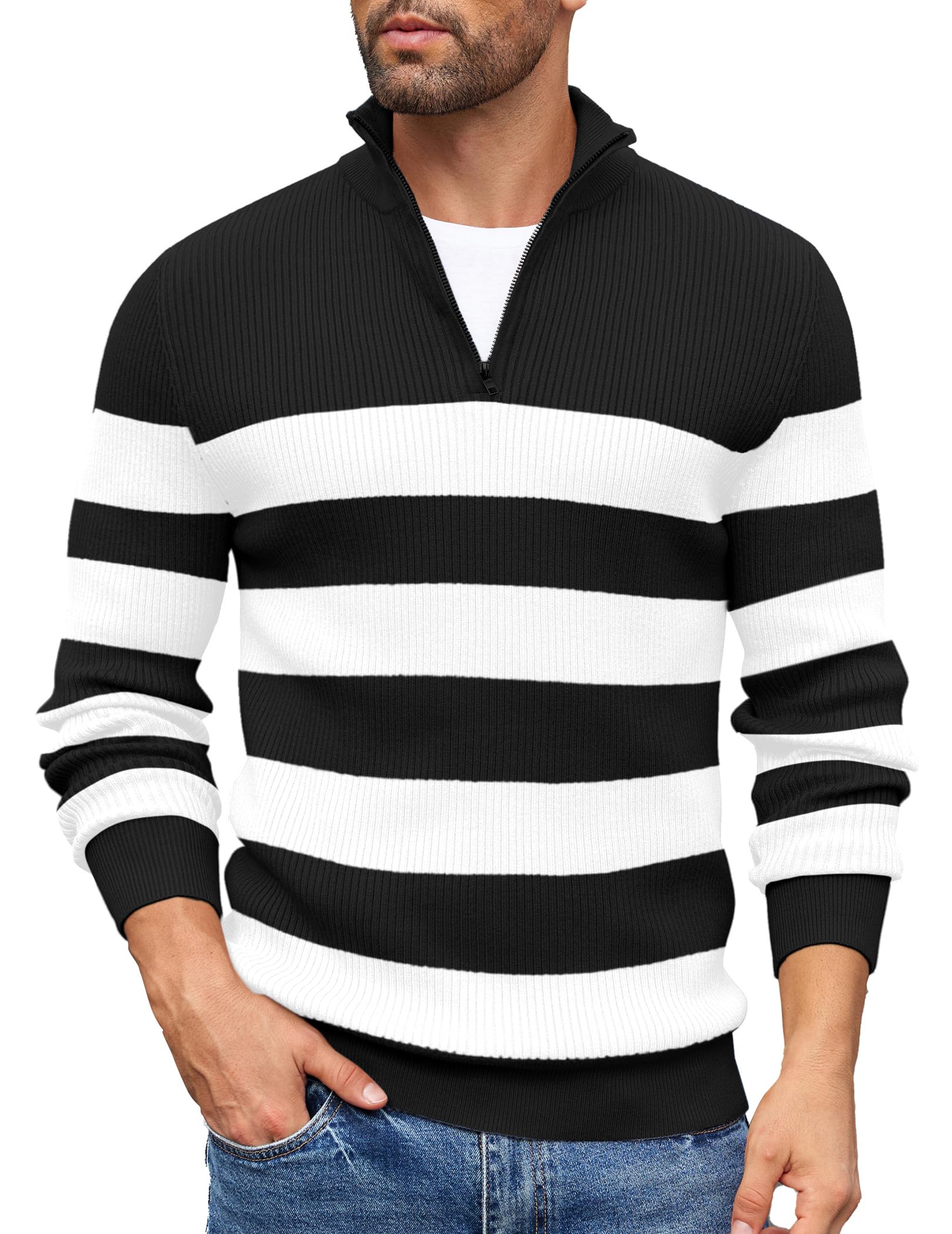 COOFANDY Sweater Men Winter Sweater Turtleneck Regular Fit Ribbed Pullover Quart