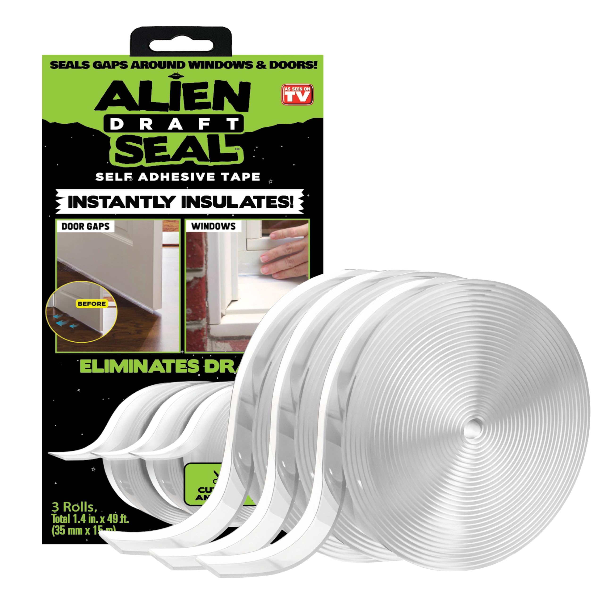 Alien Draft Seal Set of 49 Feet Anti-Draft Adhesive and Flexible Flap to Seal Ga
