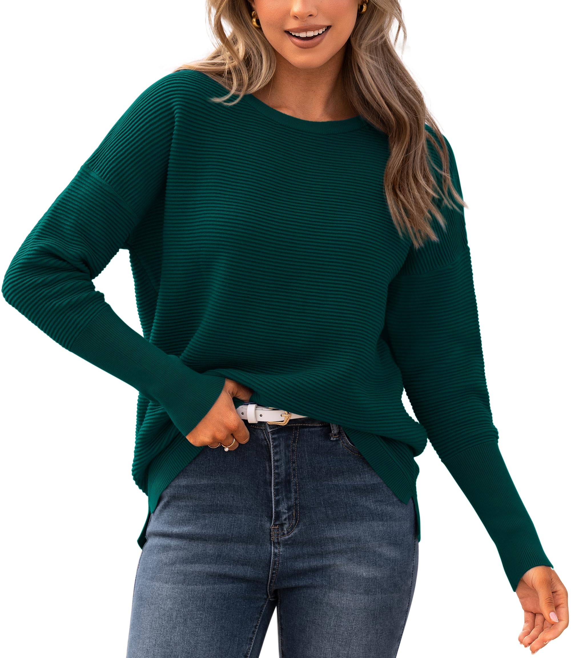 BTFBM Fall Sweaters for Women 2026 Casual Long Sleeve Sweater Striped Loose Fit 