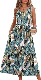 WIHOLL Women Summer Sleeveless Casual Loose Maxi Dress with Pockets Beach Holiday