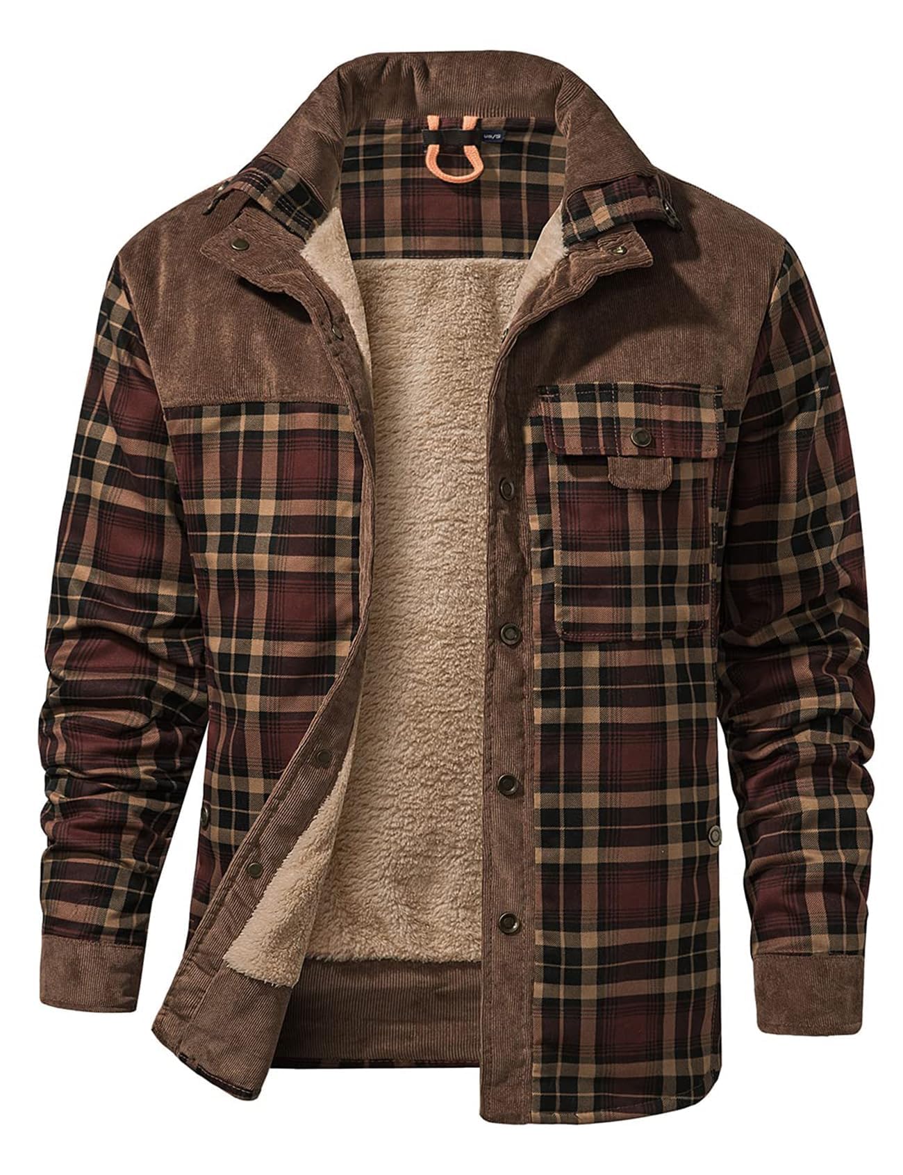 Gihuo Men's Long Sleeve Sherpa Lined Shirts Outdoor Warm Flannel Plaid Jacket Bu