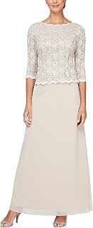 Alex Evenings Women's Tea Length Sequin Lace Mock Dress (Petite and Regular) Special Occasion Dress