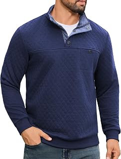 URRU Men's Quilted Sweatshirt Contrast Stand Collar Casual Mock Neck Long Sleeve Quarter Botton Up Fall Pullover Sweater