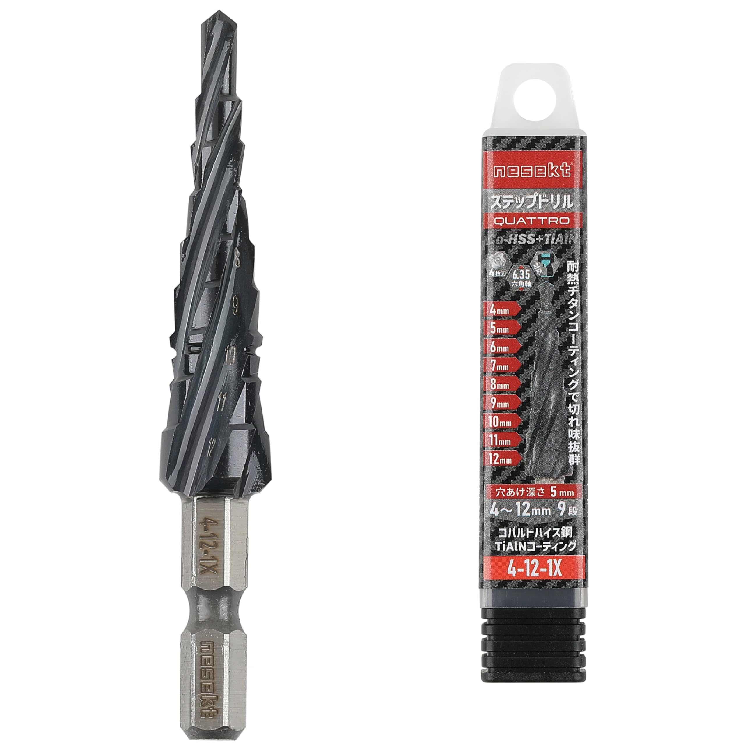 Nesct Step Drill, 0.25 inch (6.35 mm) Hex Shank, Titanium Coating, Impact Compat
