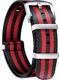 BINLUN Nylon Watch Band 18mm,20mm,22mm,24mm Rugged Military Replacement Watch Straps Silver&Black Stainless Buckle Heavy-Duty Wristband For Traditional Men Women Watches