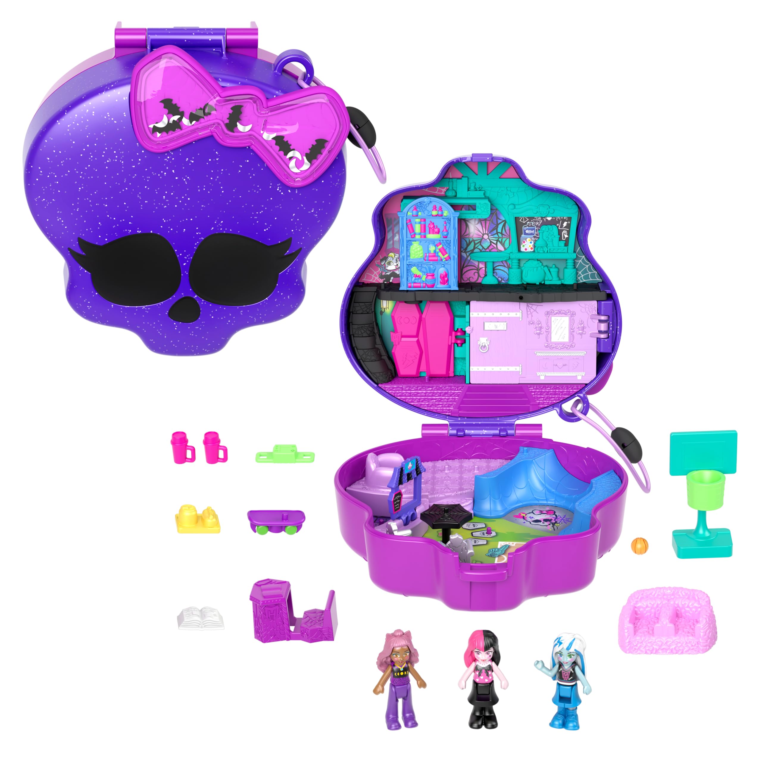 Polly Pocket x Monster High Collaboration Compact Playset | Skullete Playset, Dr