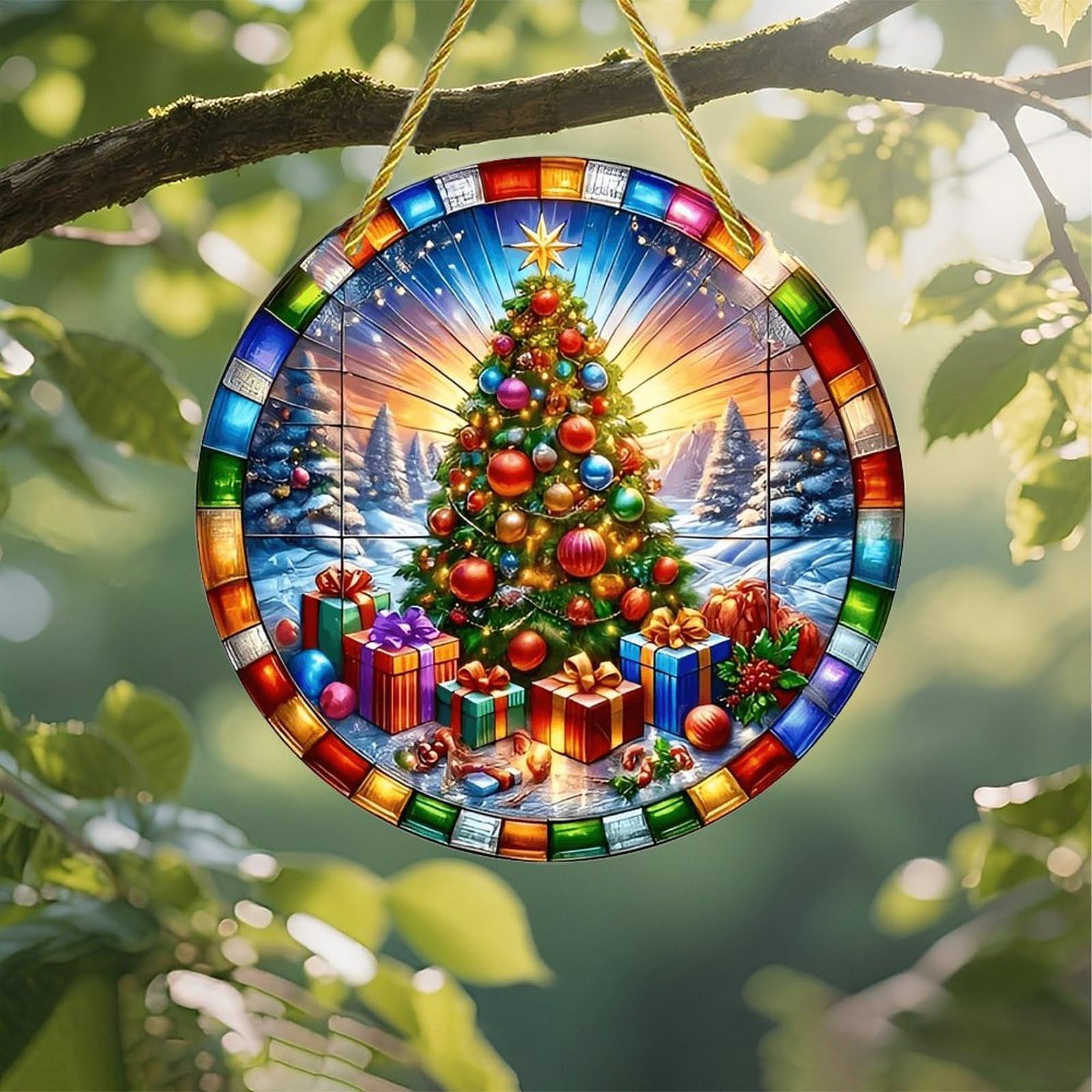 Colorful Acrylic Suncatcher Christmas Tree Gift 7 Inch Stained Glass Window Wall