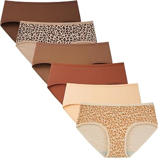 INNERSY Women's Mid Rise Tagless Plain Color Full Coverage Cotton Hipster Panties 6-Pack