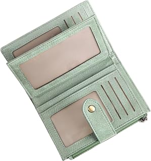FALAN MULE Small Wallet for Women RIFD Leather Bifold Credit Card Holder with 3 ID Window,Light Green