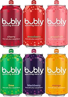 bubly Sparkling Water, 6 Flavor Variety Pack, 12 Fl Oz Cans (Pack of 18) | Zero Sugar, Zero Calories, Seltzer Water, Cherry, Strawberry, Grapefruit, Lime, Blackberry, Mango