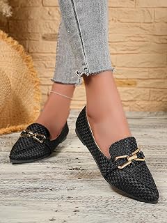 Womens Pointed Toe Gold Buckle Slip On Comfort Casual Work Dress Flats Loafers