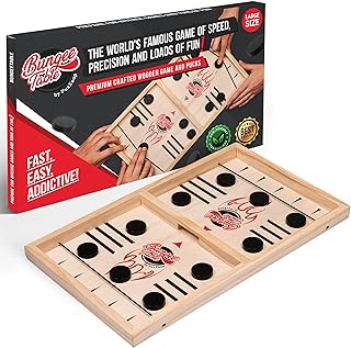 Bungee Table Fast Sling Puck Game - Test Your Speed and Accuracy with This Fast Action Super Winner Wooden Air Hockey Board Game - Guaranteed Fun for Family Game Night or Party with Friends