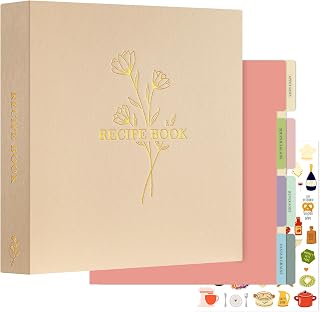 Lanpn Recipe Binder 8.5x11 3 Ring Kit, Waterproof Recipe Book Organizer Binder with 60 Plastic Sleeves,116 Recipes, Dividers,Labels & Stickers, Blank Recipe Binder to Write in Your Own Recipes, Oat