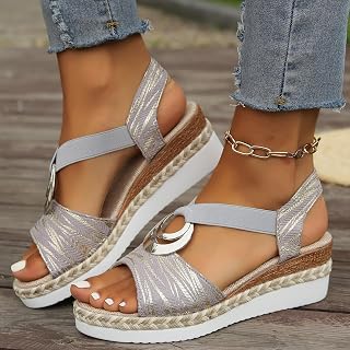 Platform Sandals for Women Low Heel Elegant Open Toe Elastic Ankle Strap Comfortable Shoes Summer Casual Sandals
