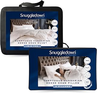 Snuggledown Hungarian Goose Down King Size Duvet - 10.5 Tog All Year Round Premium Quilt Ideal for Summer & Winter, 2 Soft Pillows - Jacquard Cotton Cover, Machine Washable, Size (225cm x 220cm)