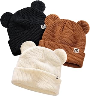 FURTALK Baby Beanie with Bear Ear Warm Knit Winter Hat for Infant Toddlers | Soft Premium Acrylic Fabric, Skin-Friendly, Double-Knit Warmth for Ears, Adorable Bear Ear Design, Grow-with-Me 2 Sizes