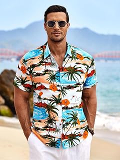 Hawaiian Shirt Men Short Sleeve Button Down Tropical Shirts Casual Floral Summer Beach Shirt