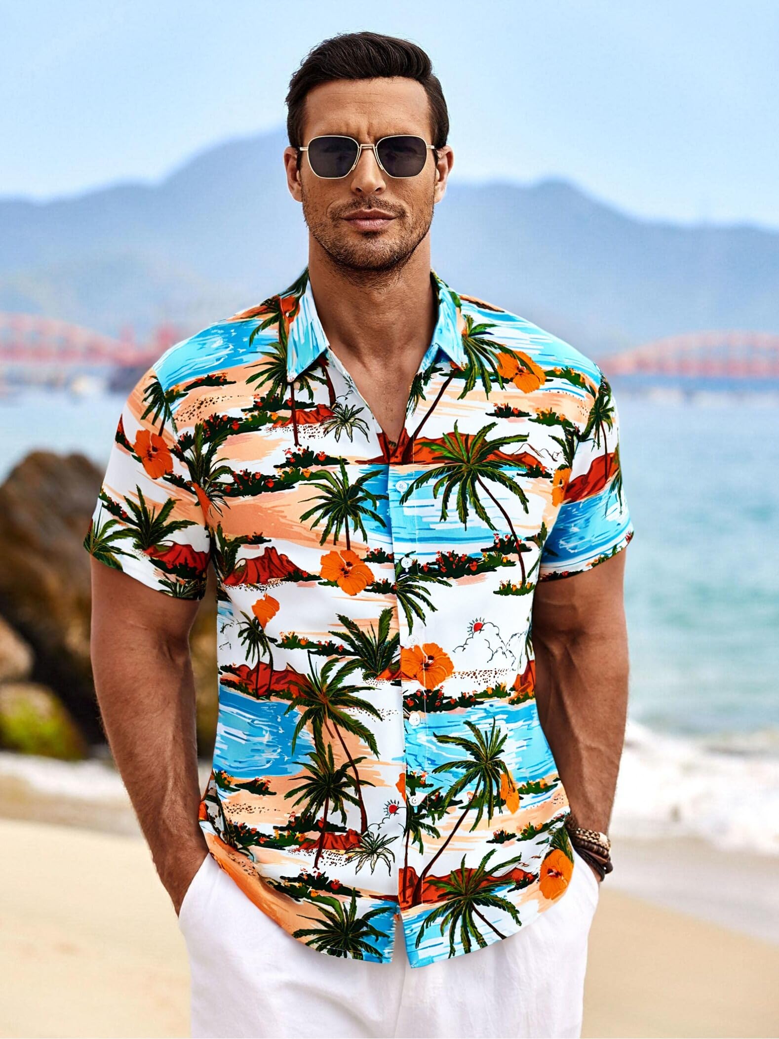 Hawaiian Shirt Men Short Sleeve Button Down Tropical Shirts Casual Floral Summer