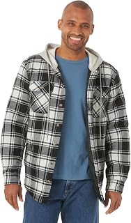 Wrangler Authentics Men's Long Sleeve Quilted Lined Flannel Shirt Jacket With Hood Long Sleeve Quilted Flannel Lined Hooded Shirt