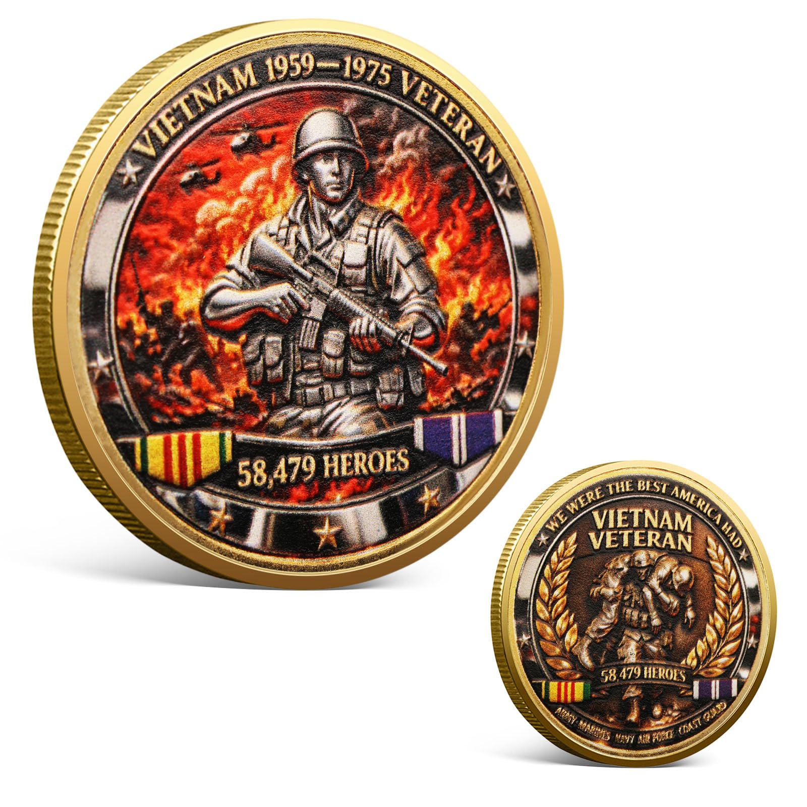 Vietnam Veterans Challenge Coin, 1955-1975 Gold-Plated Tribute Keepsake(I) | Gol