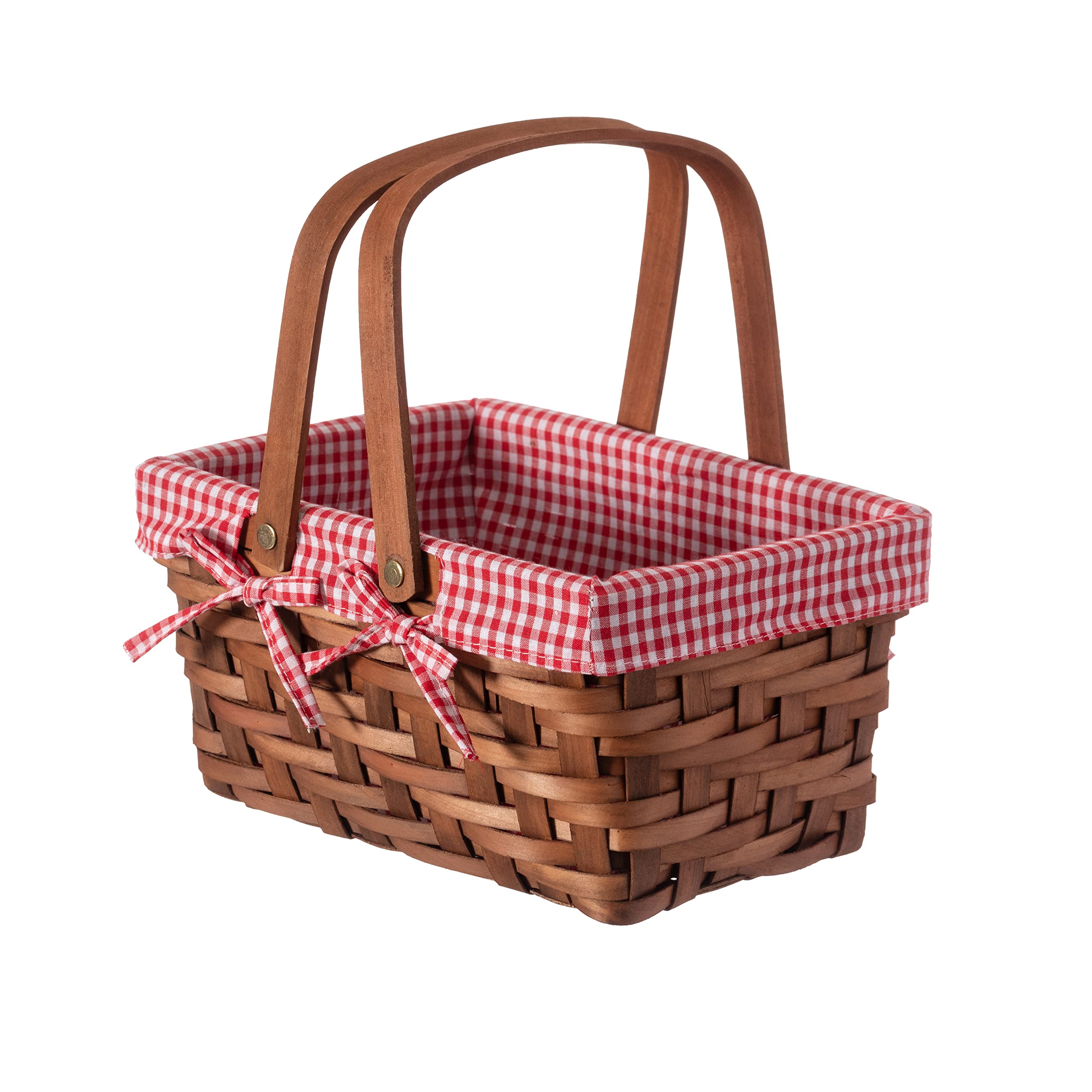 Wickerwise Small Rectangular Woodchip Picnic Baskets with Double Folding Handles
