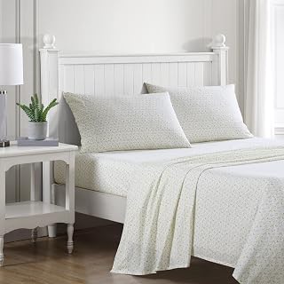Laura Ashley - Twin XL Size Sheets - Cotton Percale Bedding Set - Lightweight & Breathable - Home Decor - Bedroom Essentials (Yellow Fri