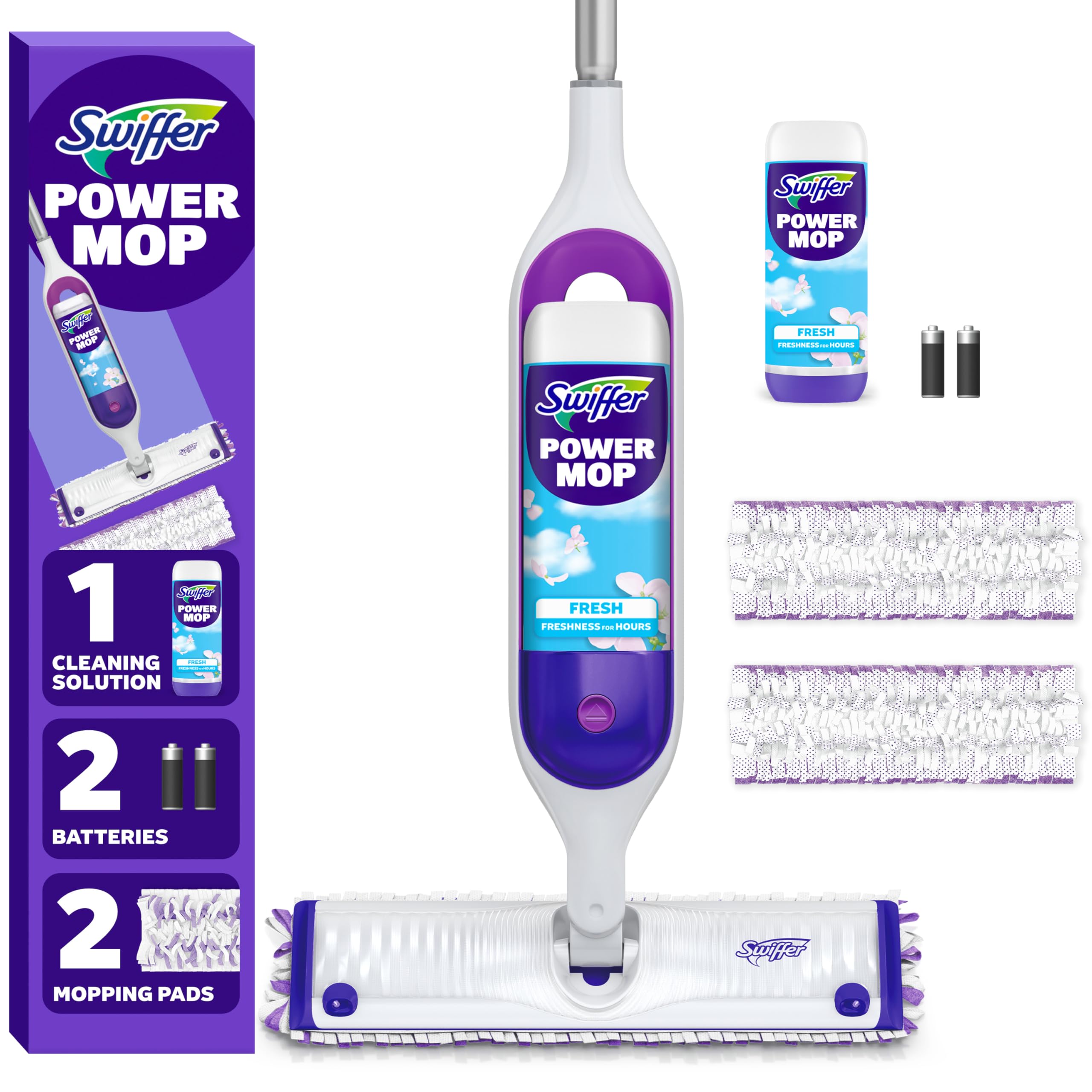 Swiffer PowerMop Mopping Kit for Floor Cleaning, Set Includes 1 Power Mop, 2 Rep