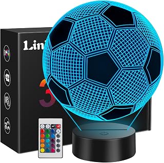 Linkax Football Gifts for Boys Girls, 3D Illusion Football Night Light | Birthday Easter Christmas Gift for 5 6 7 8 9 10 11 12 Year Old Boy Teenage, Bedside Night Light Home Decor, 16 Colors Change