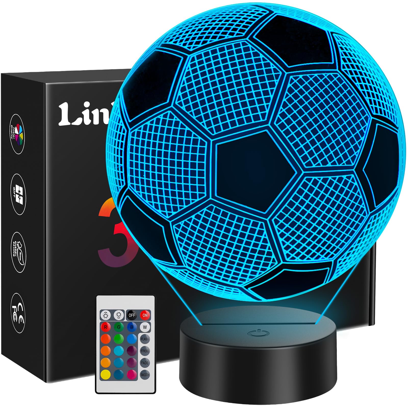 Linkax Football Gifts for Boys Girls, 3D Illusion Football Night Light | Birthda