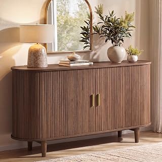 VASAGLE Storage Cabinet, Sideboard with Adjustable Shelves | Mid-Century Modern Buffet Cabinet, 55.1 x 15.7 x 29.5 Inch, for Living Room, Walnut, MIRIANA Collection ULSC631KX01