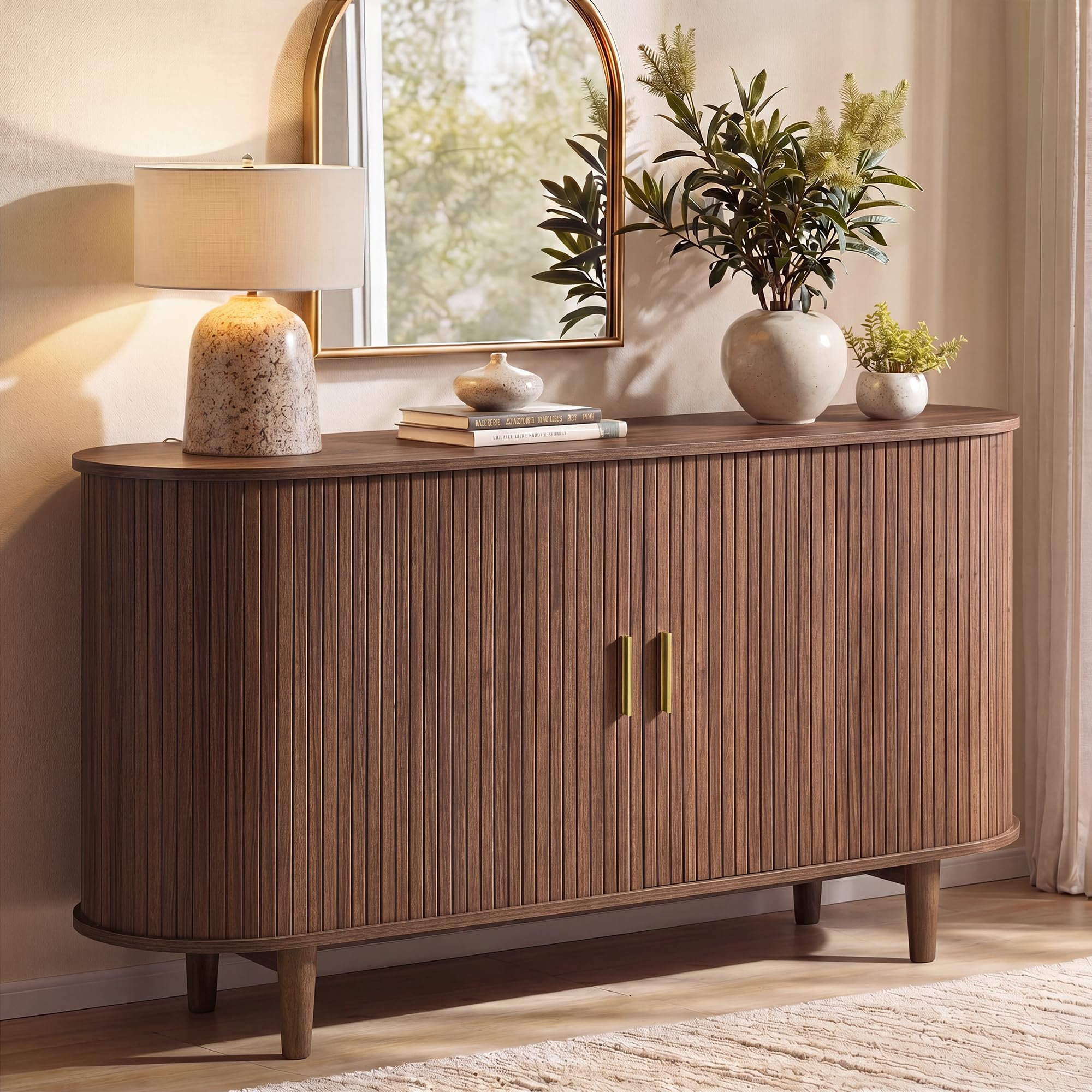 VASAGLE Storage Cabinet, Sideboard with Adjustable Shelves | Mid-Century Modern 