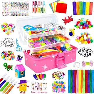 3000 Arts and Crafts Supplies for Kids Craft Kit All in 3 Layered Craft Box with Pipe Cleaners Crafts for Kids Age 4-6, 6-8, 8-12 DIY School Supplies Materials Set Toys Gifts for Girls Boys, Red