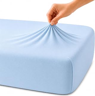 Family Bedding Deep Fitted Sheet, Stretch Jersey Cotton, Blue, Super King