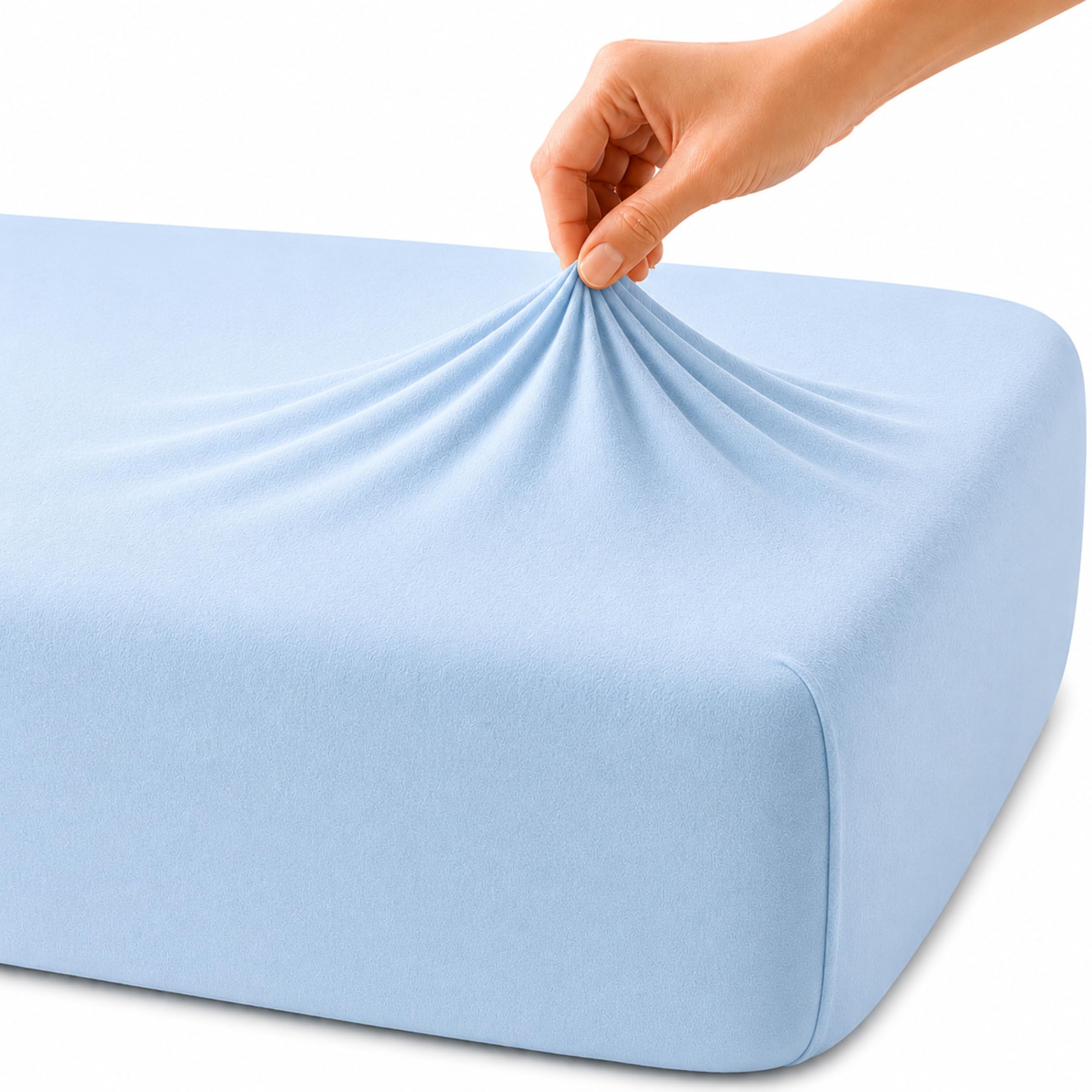 Family Bedding Deep Fitted Sheet, Stretch Jersey Cotton, Blue, Super King