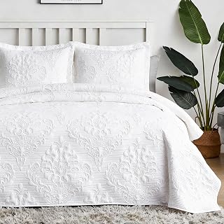 Hansleep Quilt Full/Queen Size, Lightweight Bedspread/Coverlet Set 3 PCS | Hansleep Queen Comforter Set White,Queen Quilt Ultrasonic Bedspread