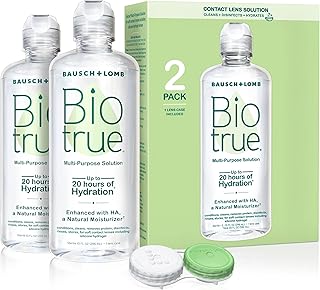 Biotrue Multi-Purpose Contact Lens Solution with Case, 10 Fl oz 2-Pack | Cleans, disinfects & hydrates lenses, removes protein & debris, includes lens case, bulk pack value