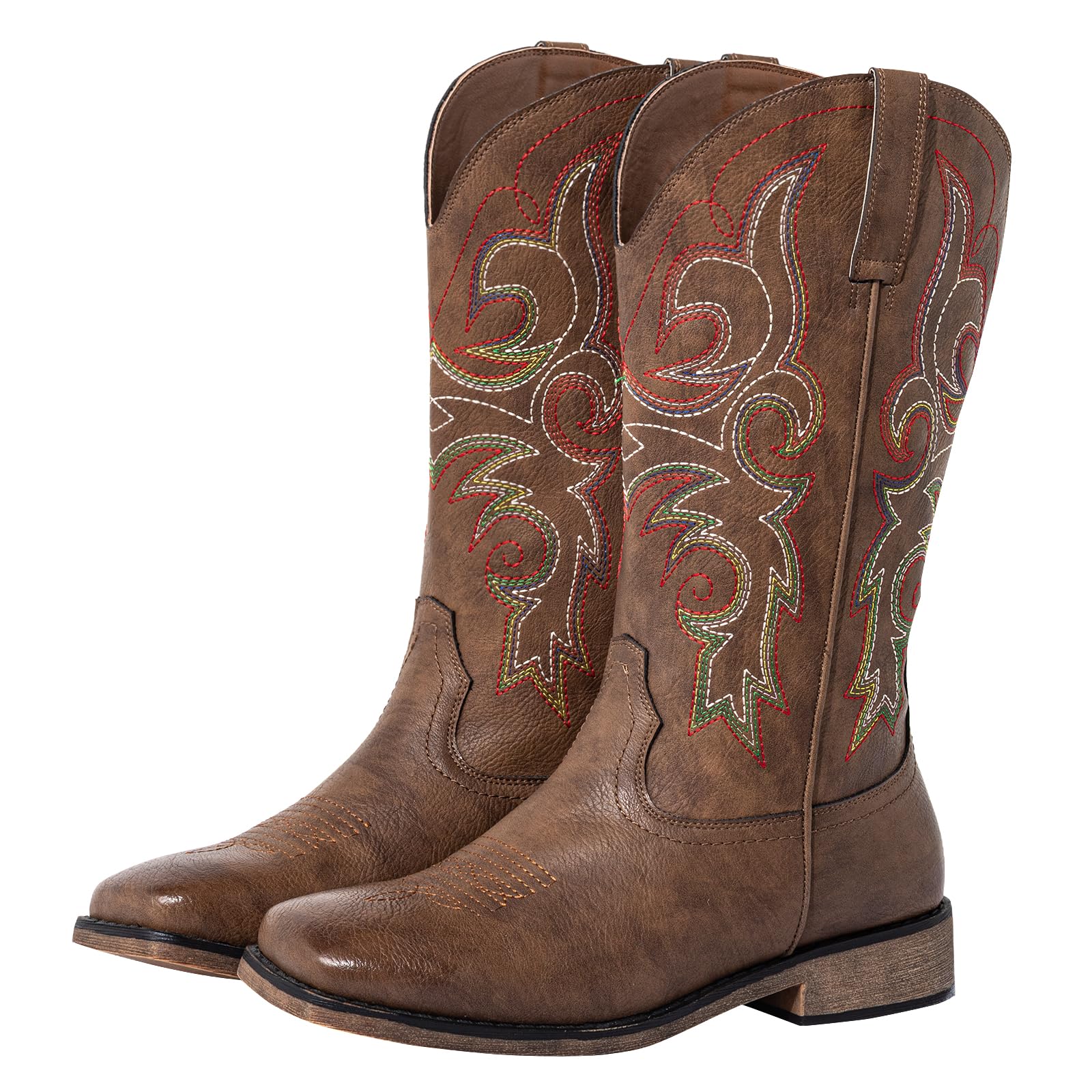 SheSole Wide Calf Cowboy Boots Women Square Toe Western Embroidered Mid Calf Cow