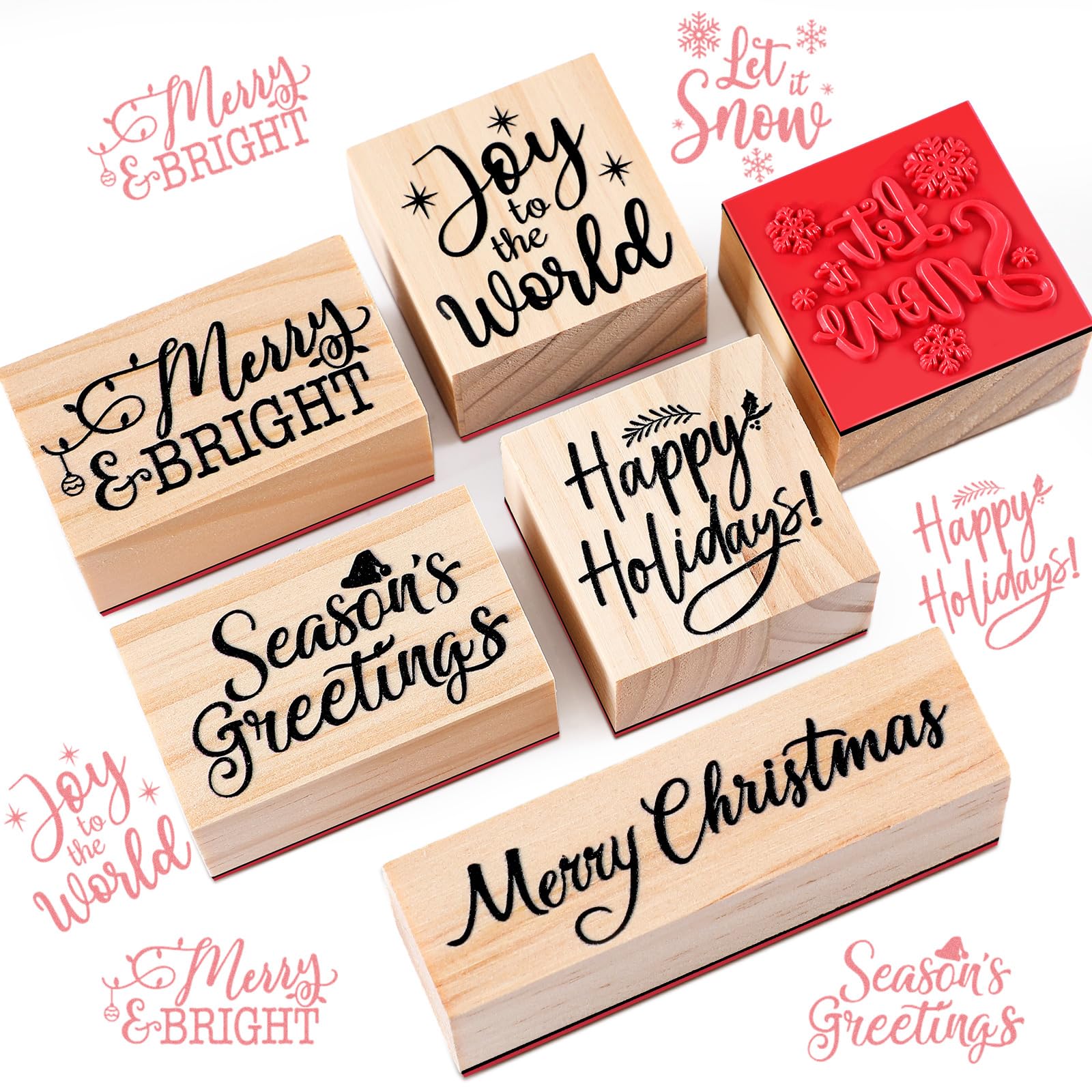 Watersay 6 Pcs Christmas Rubber Stamp Set Merry Christmas Wooden Rubber Stamp Sn