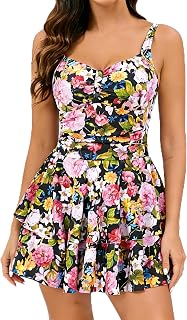 Halcurt Women One Piece Swimsuit Ruffles Tummy Control Ruffle Swimsuit Low Rise Skirt