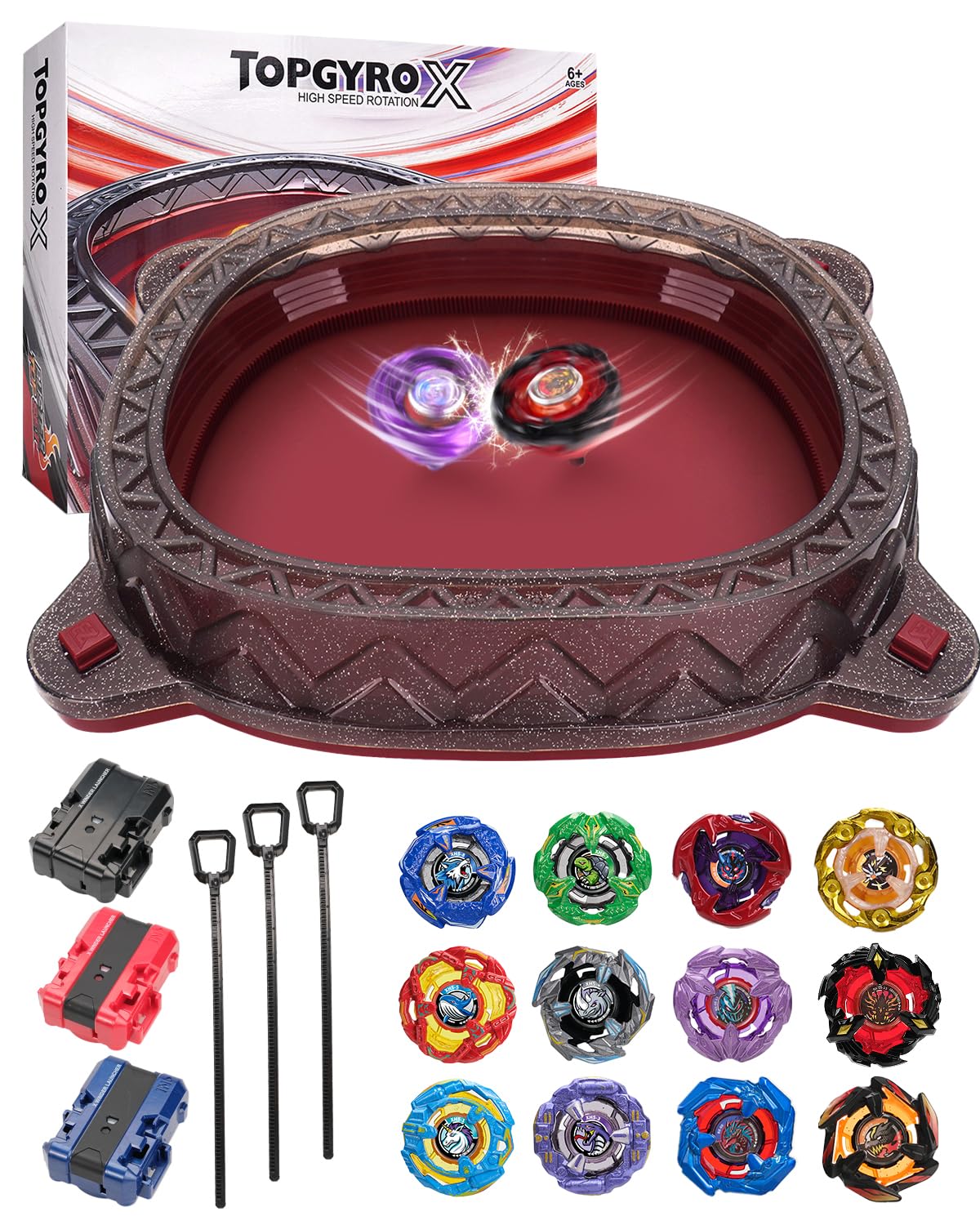 BGOVTAPO X Battle Arena Ultimate Set – 12 X Tops, 3 Launchers and 1 Stadium | Hi